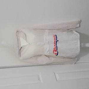 Champion White Hooded Windbreaker Men's Size XL 3/4 Zip Front Pouch Pock…